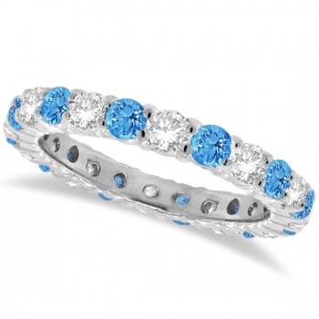 Lab Blue Topaz & Lab Grown Diamond Eternity Ring Band 14k White Gold (1.07ct)