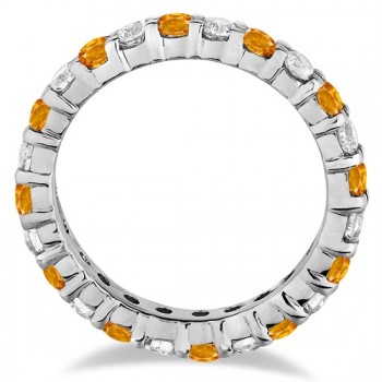Lab Citrine & Lab Grown Diamond Eternity Ring Band 14k White Gold (1.07ct)