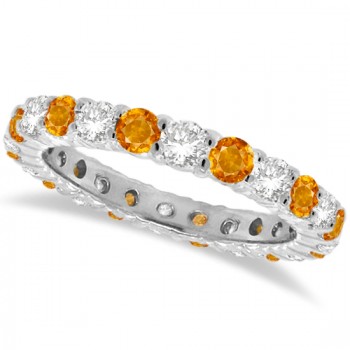 Citrine & Diamond Eternity Ring Band 14k White Gold (1.07ct)