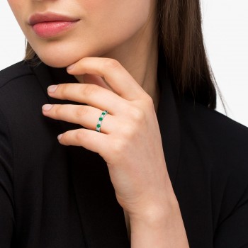 Lab Emerald & Lab Grown Diamond Eternity Ring Band 14k White Gold (1.07ct)