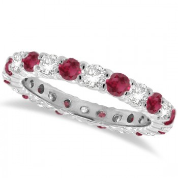 Red Lab Garnet & Lab Grown Diamond Eternity Ring Band 14k White Gold (1.07ct)