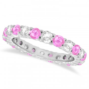 Lab Pink Sapphire & Lab Grown Diamond Eternity Ring Band 14k White Gold (1.07ct)