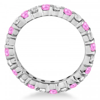 Lab Pink Sapphire & Lab Grown Diamond Eternity Ring Band 14k White Gold (1.07ct)