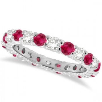 Lab Ruby & Lab Grown Diamond Eternity Ring Band 14k White Gold (1.07ct)