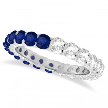 Half Diamond & Half Blue Sapphire Eternity Ring Band 14K White Gold (2.50ct)