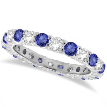 Lab Tanzanite & Lab Grown Diamond Eternity Ring Band 14k White Gold (1.07ct)