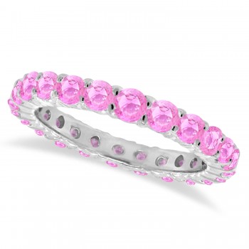 Lab Pink Sapphire Eternity Ring Anniversary Band 14k White Gold (1.07ct)