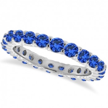 Lab Blue Sapphire Eternity Ring Anniversary Band 14k White Gold (1.07ct)