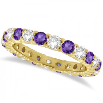 Purple Lab Amethyst & Lab Grown Diamond Eternity Ring Band 14k Yellow Gold (1.07ct)