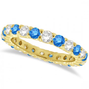 Fancy Blue & Lab White Diamond Eternity Ring Band 14k Yellow Gold (1.07ct)