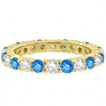 Fancy Blue & Lab White Diamond Eternity Ring Band 14k Yellow Gold (1.07ct)