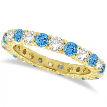 Lab Blue Topaz & Lab Grown Diamond Eternity Ring Band 14k Yellow Gold (1.07ct)