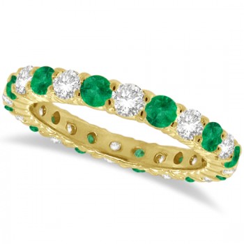 Emerald & Diamond Eternity Ring Band 14k Yellow Gold (1.07ct)