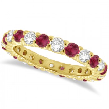 Red Lab Garnet & Lab Grown Diamond Eternity Ring Band 14k Yellow Gold (1.07ct)