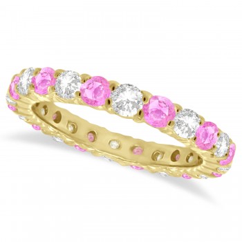 Lab Pink Sapphire & Lab Grown Diamond Eternity Ring Band 14k Yellow Gold (1.07ct)