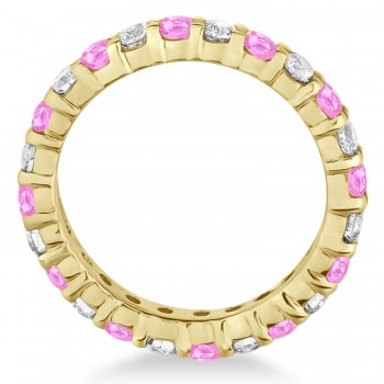 Lab Pink Sapphire & Lab Grown Diamond Eternity Ring Band 14k Yellow Gold (1.07ct)