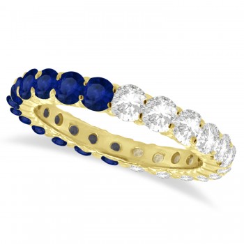 Half Diamond & Half Blue Sapphire Eternity Ring Band 14K Yellow Gold (2.50ct)