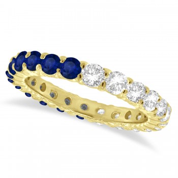 Half Diamond & Half Blue Sapphire Eternity Ring Band 14K Yellow Gold (1.07ct)