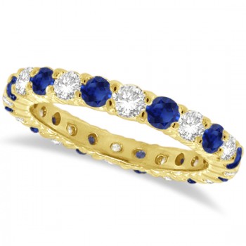 Blue Sapphire & Diamond Eternity Ring Band 14k Yellow Gold (1.07ct)