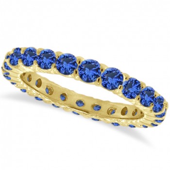 Lab Blue Sapphire Eternity Ring Anniversary Band 14k Yellow Gold (1.07ct)