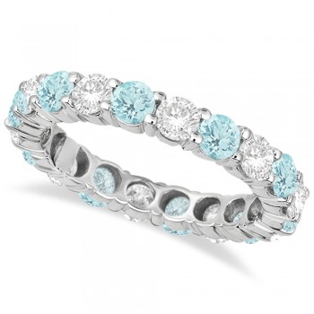 Eternity Diamond & Aquamarine Anniersary Band 14k White Gold (3.50ct)