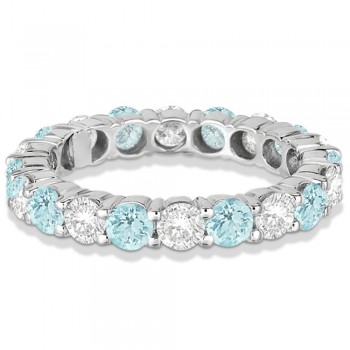 Eternity Diamond & Aquamarine Anniersary Band 14k White Gold (3.50ct)