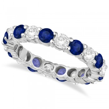 Eternity Diamond & Blue Sapphire Ring Band 14k White Gold (3.50ct)