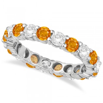 Eternity Diamond & Citrine Ring Anniversary Band 14k White Gold (3.50ct)