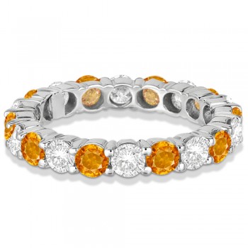 Eternity Diamond & Citrine Ring Anniversary Band 14k White Gold (3.50ct)