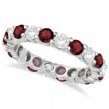 Eternity Diamond & Garnet Anniversary Ring Band 14k White Gold (3.50ct)