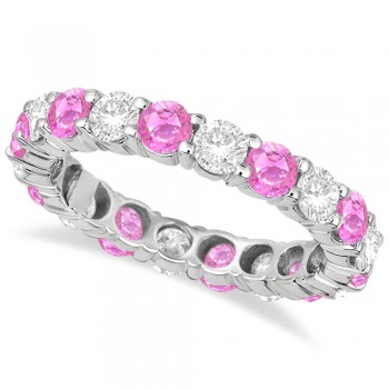 Eternity Diamond & Pink Sapphire Ring Band 14k White Gold (3.50ct)