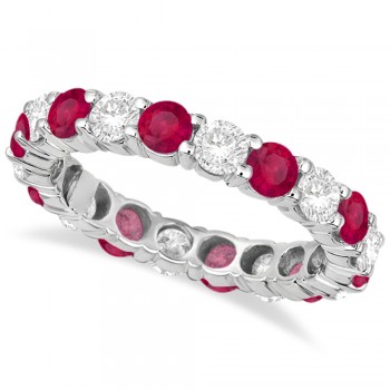 Eternity Diamond & Ruby Anniversary Ring Band 14k White Gold (3.50ct)