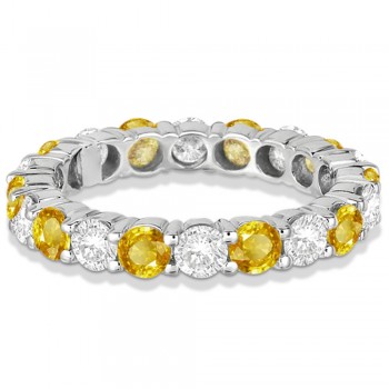 Eternity Diamond & Yellow Sapphire Ring Band 14k White Gold (3.50ct)