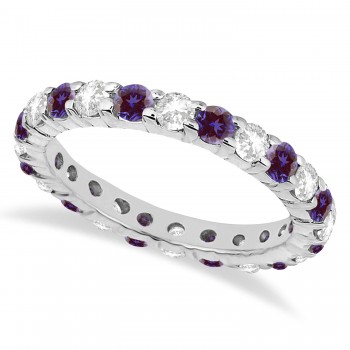 Eternity Diamond & Lab Alexandrite Ring Band 14k White Gold (2.40ct)