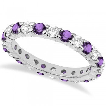 Eternity Diamond & Amethyst Ring Band 14k White Gold (2.40ct)