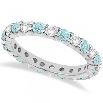 Eternity Lab Grown Diamond & Aquamarine Ring Band 14k White Gold (2.40ct)