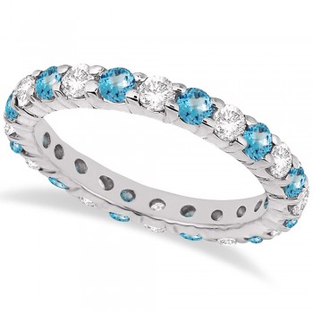 Eternity Diamond & Blue Topaz Ring Band 14k White Gold (2.40ct)