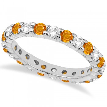 Eternity Diamond & Citrine Ring Band 14k White Gold (2.40ct)