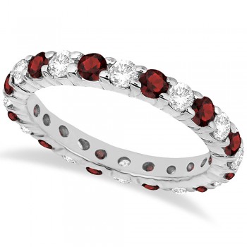 Eternity Diamond & Garnet Ring Band 14k White Gold (2.35ct)