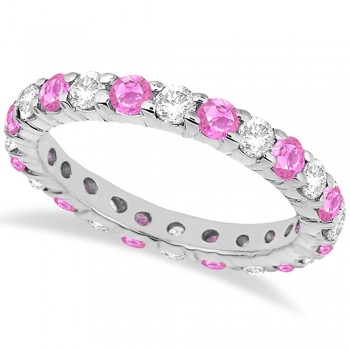 Eternity Lab Grown Diamond & Pink Sapphire Ring Band 14k White Gold (2.35ct)