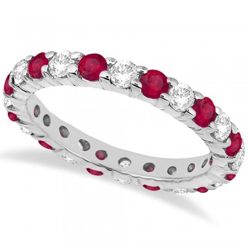 Eternity Lab Grown Diamond & Ruby Ring Band 14k White Gold (2.35ct)