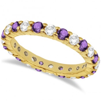 Eternity Diamond & Amethyst Ring Band 14k Yellow Gold (2.40ct)