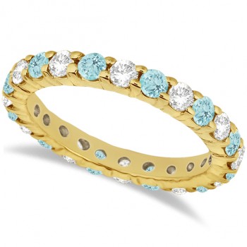 Eternity Lab Grown Diamond & Aquamarine Ring Band 14k Yellow Gold (2.40ct)