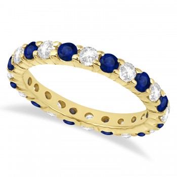 Eternity Lab Grown Blue & White Diamond Ring Band 14k Yellow Gold (2.50ct)