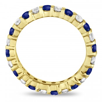 Eternity Lab Grown Blue & White Diamond Ring Band 14k Yellow Gold (2.50ct)