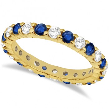 Eternity Diamond & Blue Sapphire Ring Band 14k Yellow Gold (2.35ct)