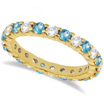 Eternity Diamond & Blue Topaz Ring Band 14k Yellow Gold (2.40ct)