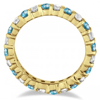 Eternity Diamond & Blue Topaz Ring Band 14k Yellow Gold (2.40ct)