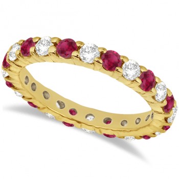 Eternity Diamond & Garnet Ring Band 14k Yellow Gold (2.35ct)