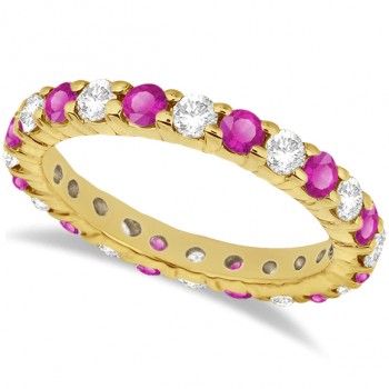 Eternity Lab Grown Diamond & Pink Sapphire Ring Band 14k Yellow Gold (2.35ct)